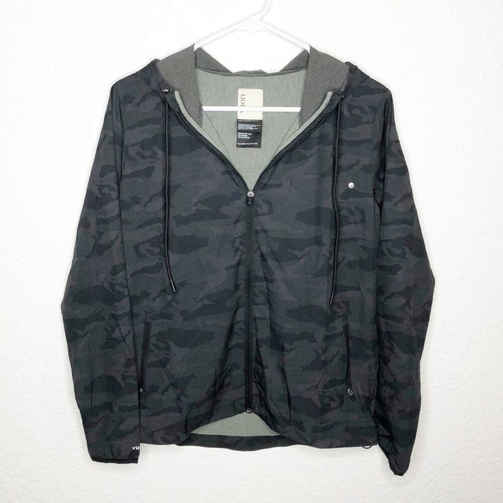 Vuori Outdoor Trainer‎ Shell black gray camo zip front hooded jacket size Small